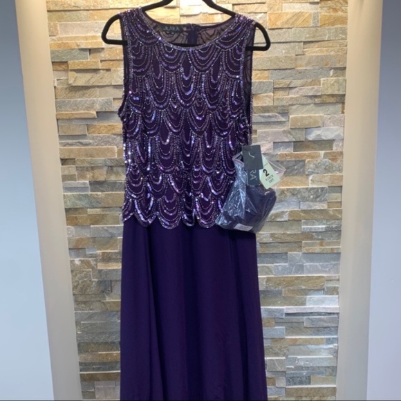 J Kara Embellished A-Line Gown and Scarf - Picture 4 of 9